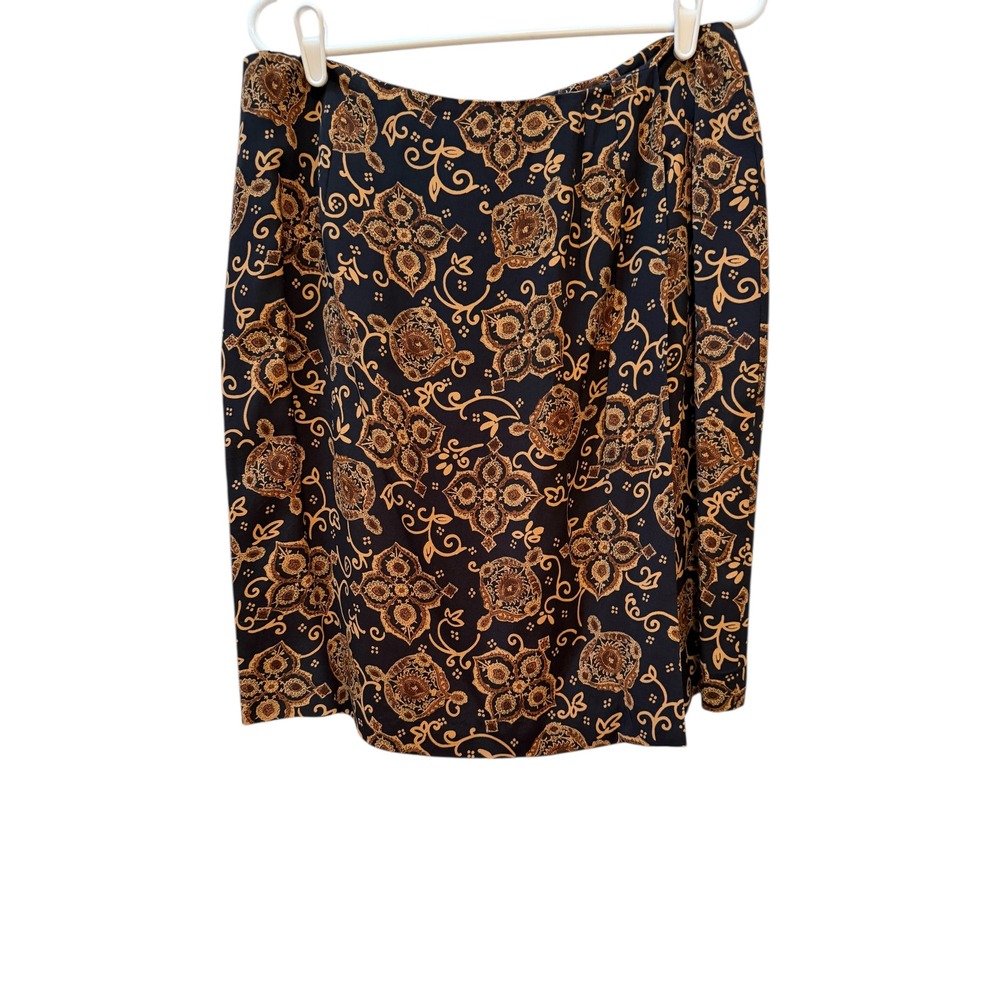 NWT CHAUS Baroque Print Faux Wrap Skirt Women Sz 14 Dark‎ Navy Rayon Lined
